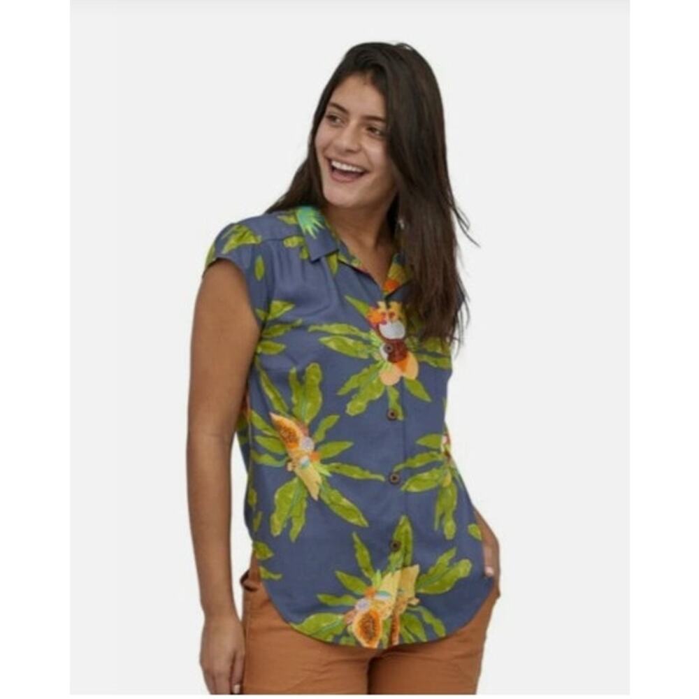 Pataloha Womenes Floral Button Down Size 12 Ka Loa'a Pono Dolomite‎ Blue